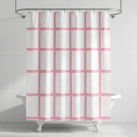 Rideau de douche numérique 2D à carreaux roses en EVA, plastique sûr, imperméable, opaque, bonne intimité, rideau de séparation pour salle de bain