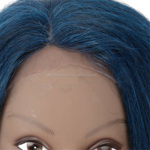 Peluca de pelo largo con malla frontal, pelo sintético liso sedoso, color azul oscuro, productos chinos de calidad - Product Image 3
