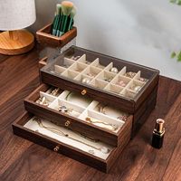 Boîte à bijoux rectangulaire en bois multicouche avec fenêtre transparente pour le rangement de colliers, bracelets et boucles d'oreilles