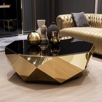 Salon intérieur de style moderne Décoration d'art abstrait Table basse pour thé en métal doré avec diamant Table en acier inoxydable poli miroir