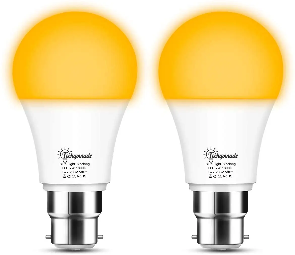 7W Amber Yellow White Light Lamp E26 E27 B22 Blue Light Blocking LED Yellow Bug Light Eye Protection BulbためReading