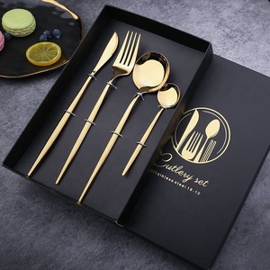 4psc Set Tableware Black Spoon Fork and Knife Rose Gold Cutlery Flatware Set Wedding Hotel Dinnerware Dining <b>Table</b> Set - Product Image 1