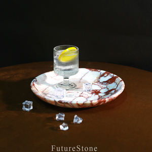 Plateau décoratif rond en marbre naturel pour table basse cadeau de mariage centre de table et style intérieur de luxe - Product Image 1