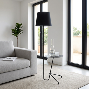 Modern Floor Lamp with Side Table Fabric <b>Shade</b> Metal Frame Bedroom Living Room <b>Light</b> - Product Image 2