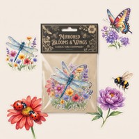Autocollants transparents en PET pour scrapbooking, motifs esthétiques personnalisés, fleurs et ailes miroir, pack d'autocollants transparents