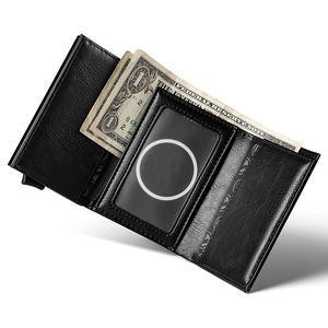 <span class=keywords><strong>Smart</strong></span> RFID sottile in metallo porta carte di credito in vera pelle portafoglio Pop-up con chiusura a cerniera a breve lunghezza fodera in poliestere per gli uomini - Product Image 4