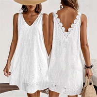Robe d'été sans manches à col en V en dentelle, style européen et américain, pour les vacances à la plage, décontractée, blanche, dos nu