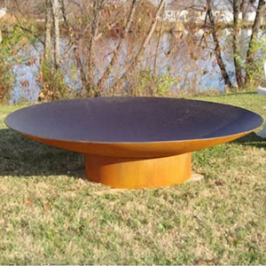 Cheminée d'extérieur ronde moderne en acier corten et béton avec bois de chauffage-Design haut autoportant Chauffage d'extérieur portable - Product Image 5