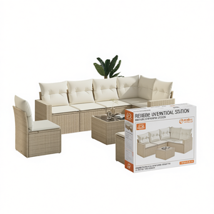 Ensemble de canapés de jardin Reyhebe en polyrotin beige, modulaire, 6 places, design contemporain, structure en osier - Product Image 1