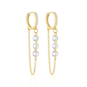 Boucles d'oreilles pendantes longues en argent sterling 925 plaqué or 18 carats avec diamants et zircons pour filles, collection CANNER - Product Image 1