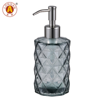 Flacon distributeur de savon en verre borosilicate de 350 ml (12 oz) avec pompe à lotion, design facetté pour salle de bain d'hôtel moderne