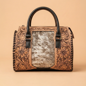 Western Floral Genuine Leather Casual Tote Fashion Tassel Two Straps Zipper <b>Large</b> Capacity Portable Travel <b>Purse</b> Women - Product Image 1