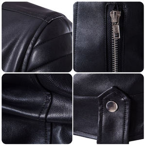 جاكيت رجالي من الجلد بتصميم جديد للدراجات النارية، معطف جلدي رجالي متعدد السحابات - Product Image 3