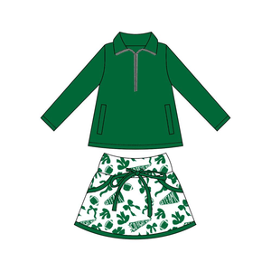 Nueva moda de primavera, ropa al por mayor, jersey de manga larga de Color verde con falda, conjunto de ropa de equipo deportivo - Product Image 1