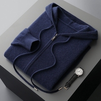 Cardigan en laine pure à 100% pour homme, automne-hiver, pull en tricot à fermeture éclair avec poches, manteau en laine à capuche, vente en gros d'usine