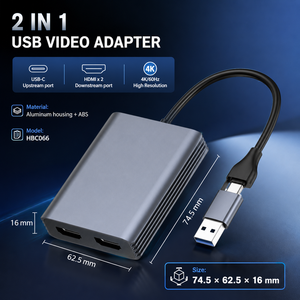 Adaptador DisplayLink <span class=keywords><strong>USB</strong></span> C a <span class=keywords><strong>HDMI</strong></span> Dual 4K 60Hz Tipo C <span class=keywords><strong>USB</strong></span> a 2 en 1, Conversor de Video para Monitor Dual para MacBook Windows M1 M2 M3 - Product Image 1
