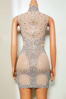 Perçage aléatoire maille serré et Sexy col haut sans manches hanche étreignant jupe courte chanteur danse équipe Performance Costume
