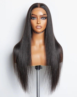 Perruques brésiliennes 100% cheveux humains naturels, couleur naturelle, lisses, avec dentelle transparente 4x4, pour femmes noires, densité 210%.