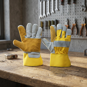 Guantes de construcción de cuero partido, doble Palma, naranja - Product Image 3