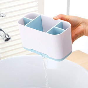 Étagère de comptoir de style japonais pour ranger les fournitures dentaires, les cosmétiques et les articles de salle de bain. Les caractéristiques incluent la drainage et - Product Image 1