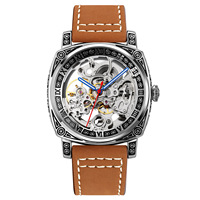 Montre mécanique rétro à cadran en relief avec boîtier ouvert et transparent pour un port décontracté au poignet pour homme