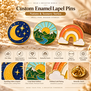 Pins de Solapa Personalizados con Esmalte Brillante, Serie Paisaje de Montaña, Luna y Arcoíris, Broche Metálico, OEM ODM - Product Image 4