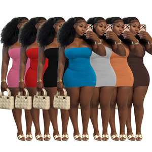 Vestido Tubo Corto Ajustado <span class=keywords><strong>para</strong></span> Mujer, Estilo Bodycon, <span class=keywords><strong>para</strong></span> Fiesta, Club, Casual, Verano, Elástico, Color Sólido, Sin Tirantes - Product Image 2