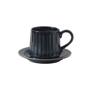 Vintage Retro Reactive Glazed Ceramic <strong>Cup</strong> and Saucer Set Custom Coffee Tea Mug Elegant Ribbed Drinkware for Home Gift Wholesale - Product Image 1