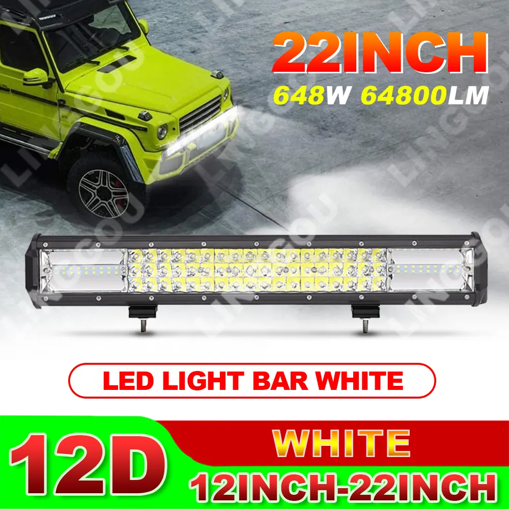 LINGGOU araba LED çalışma sis lambası 12D COB LED ışık çubuğu 12 inç-22 inç sel Spot işıklar Offroad kamyoneti SUV ingiltere