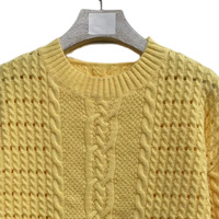 Pull court tricoté personnalisé à col rond avec motif floral 3D marguerite pour femme, pull court tricoté à manches bouffantes