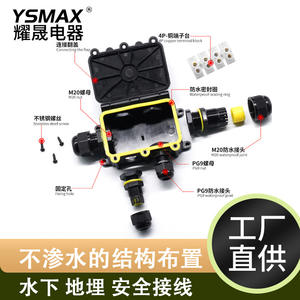 กล่องกันน้ำ Ysmax 4P เกลียว M20 วัสดุ PC สีดำ สำหรับใช้งานใต้ดินและใต้น้ำ - Product Image 1