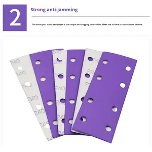 JTS Velvet Apoiado 8-Hole Square Dry Lixa 198*70mm Cerâmica Roxo Auto-Adesivo Flocado Abrasivo Ferramenta Folhas Dureza 90 - Product Image 5