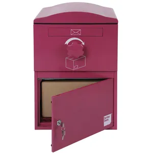 JDY สีชมพูใหม่กล่องจดหมายโลหะติดผนังกลางแจ้งป้องกันการโจรกรรม - ขนาดกลาง