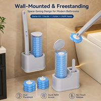 Ensemble de brosses WC jetables en plastique portables avec têtes en forme de fleur, support mural, nettoyage sans angles morts, hygiénique