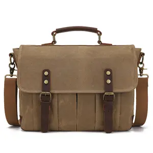 Bolsa mensageiro dropshipping para homens, bolsa de couro legítima vintage de lona de 15,6 polegadas ideal para laptop