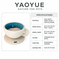 YAOYUE Lit pour chat rond en forme de tasse à café, nid à gratter en corde de sisal, maison pour chat en polaire Teddy avec soucoupe pour dormir et soigner les griffes