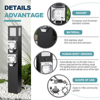 Poteau d'alimentation pour parc en acier inoxydable 304 IP66 |   Boîtier à double prise + capteur de mouvement PIR 50A WiFi - Camping-car, camping, marina, quai