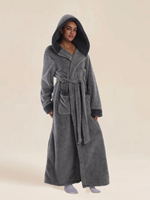 Peignoir thermique à capuche pour couple, gris foncé uni, avec bordure en sherpa, surdimensionné, long et moelleux, idéal pour spa, hôtel, hiver, maison, douche