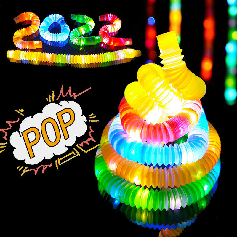 Children's Decompression Luminous Telescopic Tube Color Stretch Plastic Tube Corrugated Tube Flashing Toys