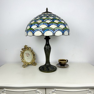 Longhuijing Mediterranean Eco-Friendly Stained Glass E26 Dome Lampshade Table Lamp 16" Wide Shade AC Powered LED Simple Flexible - Product Image 3