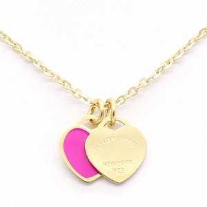 Fashionable New Stainless Steel Enamel pink Double Heart Necklace for Women Gold <b>Titanium</b> Steel Necklace - Product Image 3