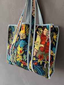 Bolso de Mano Acolchado de Algodón con Estampado de Bloques, Ideal para el Trabajo, Compras y Viajes - Product Image 5