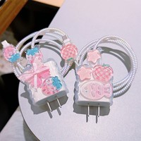 Protector de Cable de Carga con Diseño de Mariposa de Cristal Rosa, Accesorios para iPhone 18/20w, Funda Protectora de Cargador con Dibujos Animados