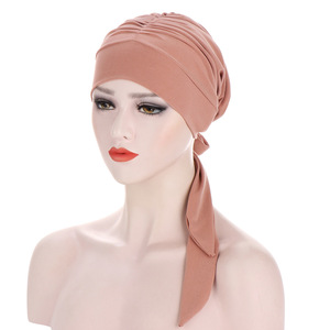 Chapeau turban pré-attaché de style ethnique pour femmes musulmanes <span class=keywords><strong>Foulard</strong></span> hijab intérieur Longue queue Perte de cheveux Casquette de <span class=keywords><strong>chimio</strong></span> Bonnet Turban Chapeau Bandanas - Product Image 4