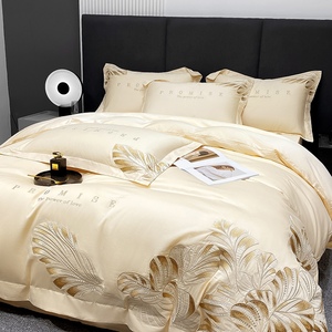 Nouvel ensemble <span class=keywords><strong>de</strong></span> housses <span class=keywords><strong>de</strong></span> couette fantaisie en <span class=keywords><strong>coton</strong></span> longues fibres haute densité, broderie jacquard fil doré, quatre pièces - Product Image 1