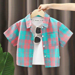 <span class=keywords><strong>Chemise</strong></span> pour enfants en coton fin printemps-été 2025, <span class=keywords><strong>chemise</strong></span> à manches courtes à carreaux pour bébé garçon, col à revers, style décontracté, petite taille - Product Image 3