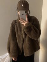 Nouvelle veste en fausse fourrure de vison pour femme, épaisse et chaude, col montant, couleur unie, décontractée, pour l'hiver