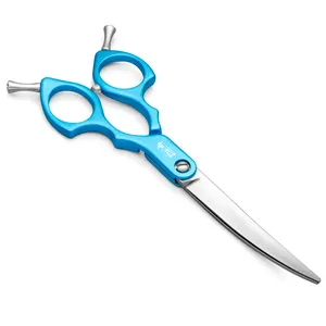 Blue 60MDW Titanium JP440C Steel Shears 6 Inch Pet Grooming Curved Scissors for dog 2020