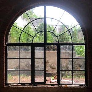 Ventana de acero, ventanas de arco de Color negro, diseño de parrilla de ventana francesa