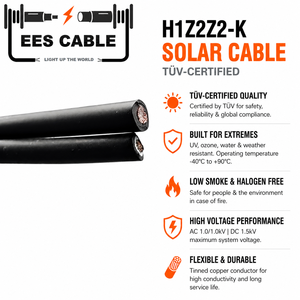 Cable Solar Fotovoltaico H1Z2Z2-K para EN 50618 para 1.5kV DC, Cobre Estañado, Aislamiento XLPO, 1X4MM2, NEGRO, Resistente a los Rayos UV y a la Intemperie, <span class=keywords><strong>Europa</strong></span> - Product Image 1